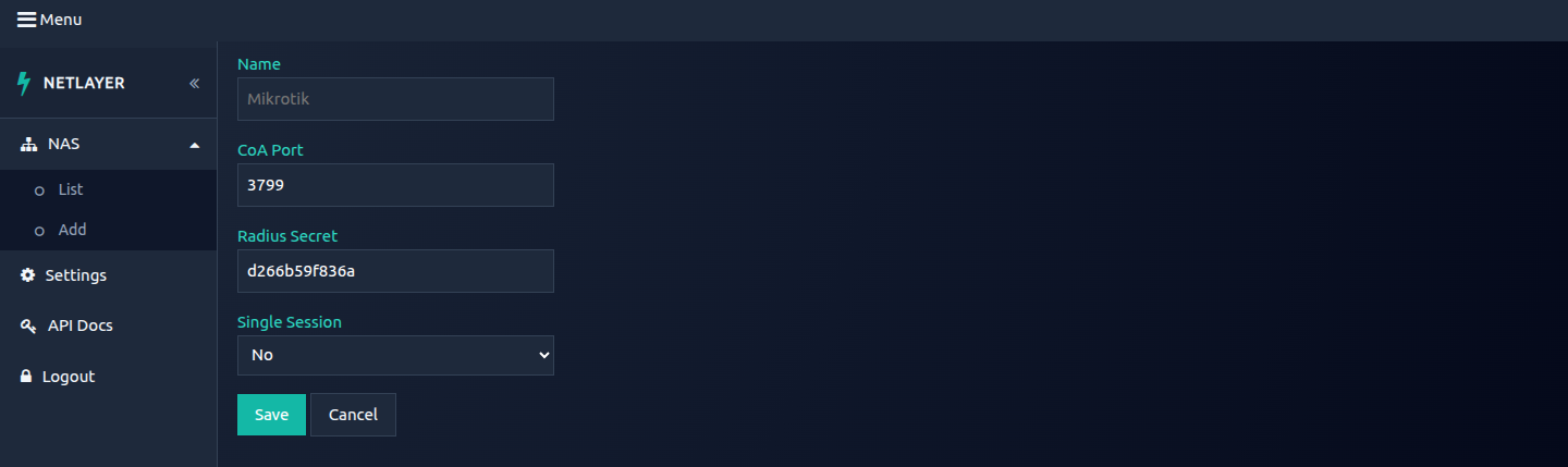 Menambahkan NAS pada dashboard NETLAYER