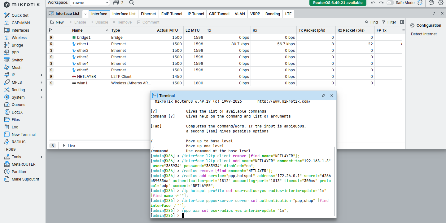 Interface L2TP NETLAYER pada MikroTik