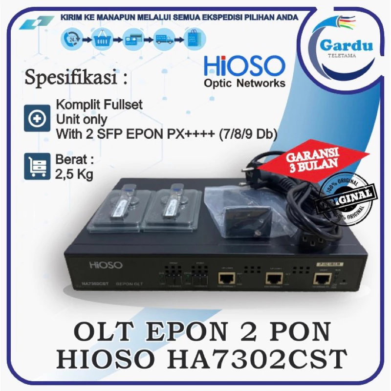 NETLAYER - OLT EPON 2 PON HIOSO HA7302CST Include SFP EPON PX+++ 7 Db, 8 Db, 9 Db (2Pcs) / Unit Only - 1 PON 128 ONU
