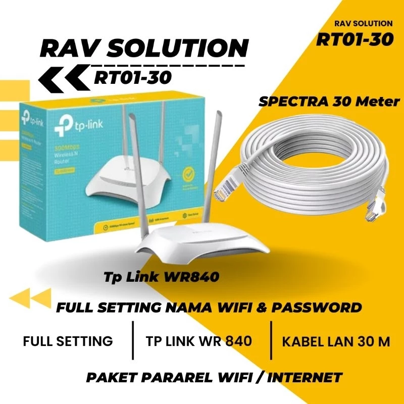 NETLAYER - PAKET PARAREL WIFI ROUTER TP LINK WR840 + KABEL LAN 30 METER