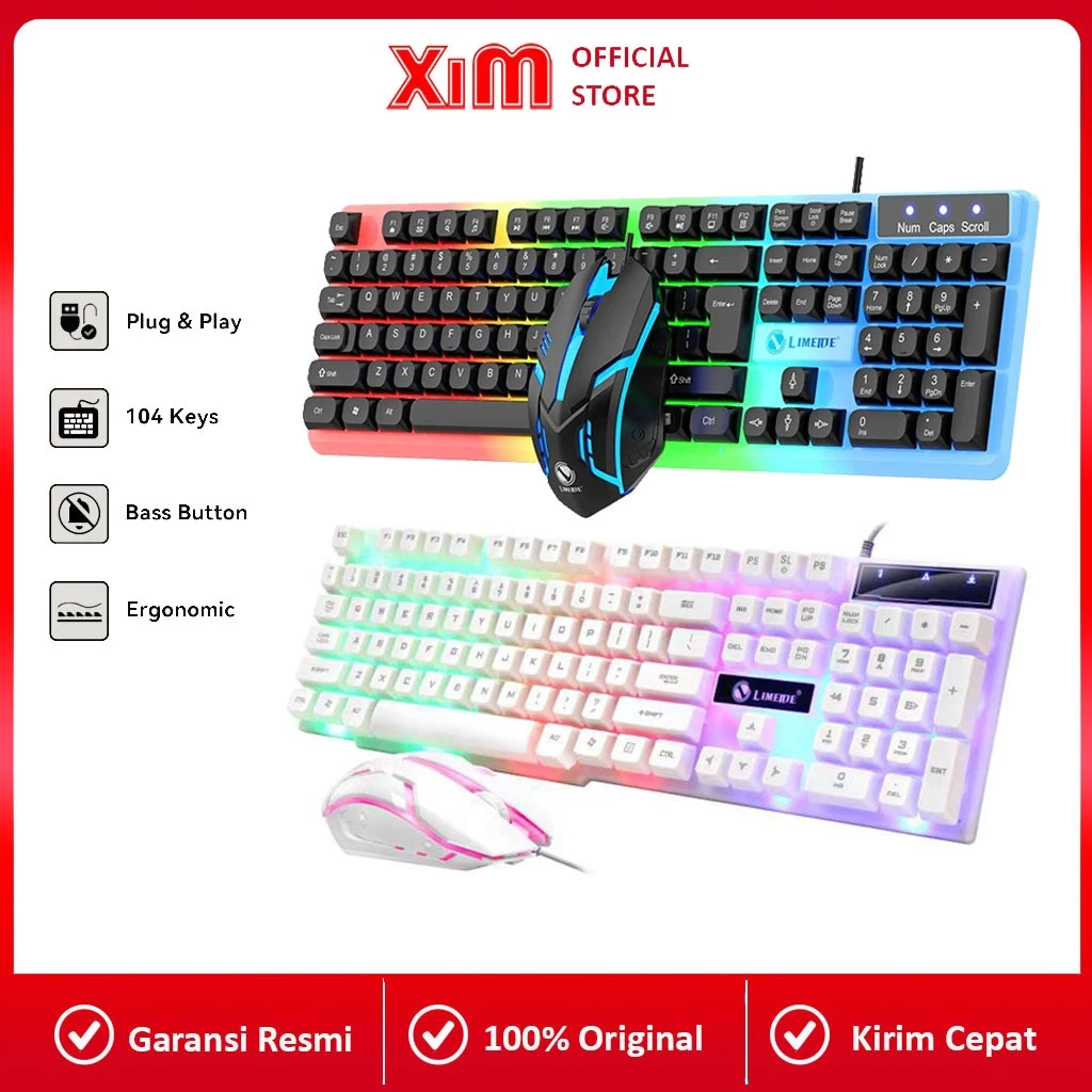 NETLAYER - Paket Keyboard Mouse Gaming Xim RGB, Keyboard Feel Mekanikal USB Kabel, Lampu RGB untuk PC Desktop