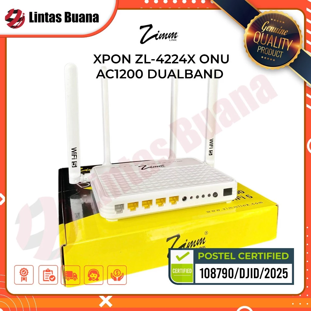 NETLAYER - ZIMMLINK XPON ONU ZL-4224X AC1200 DUAL BAND ONU Support EPON & GPON ONT 4*1FE