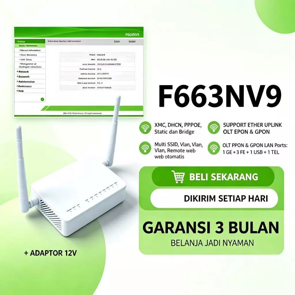 NETLAYER - ONU F663NV9/H633N9E - GROSIR & ECERAN - Antena 5dB Sinyal Super - Garansi Resmi - READY Modem