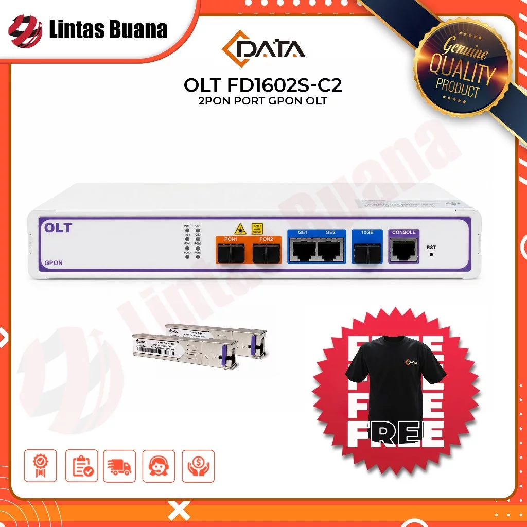 NETLAYER - C-DATA MINI OLT GPON FD1602S-C2 2 PON port 2GE 1SFP+ | cdata FD1602S 2port GPON