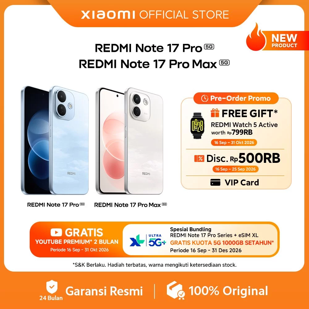 NETLAYER - Xiaomi REDMI Note 17 Pro 5G (8GB+256GB) (8GB+512GB)| REDMI Note 17 Pro Max 5G (8GB+256GB) (8GB+512GB) | 10000mAh & 100W HyperCharge* | IP69K Tahan Debu & Air