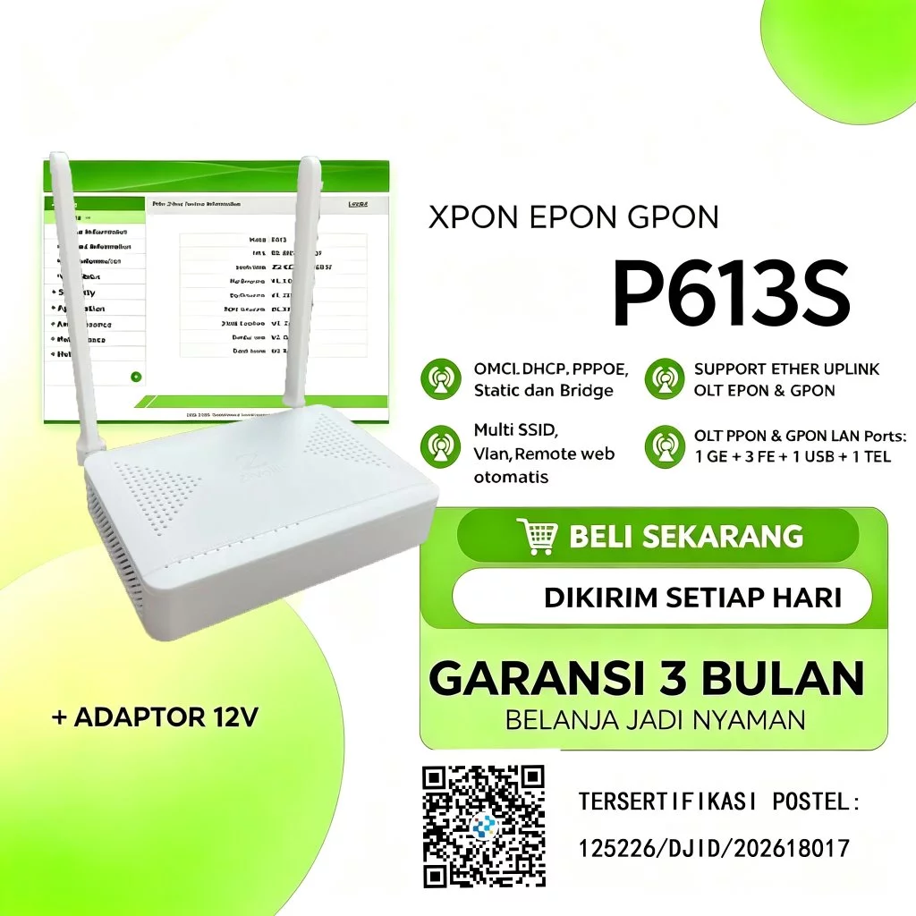 NETLAYER - ONT Z-volin postel P613S ONU - PRODUKSI SENDIRI EKSKLUSIF - Dual Band 5G - Gigabit Port - Asli - GARANSI Modem