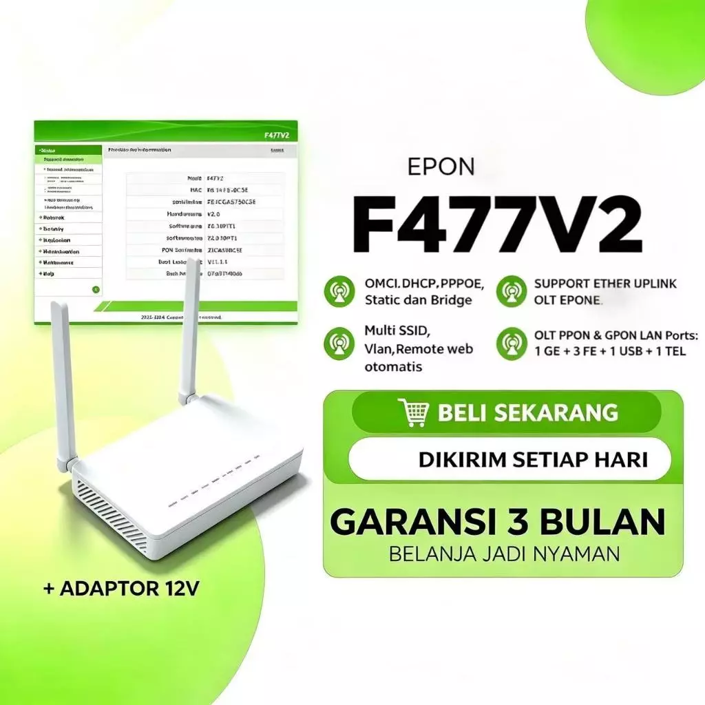 NETLAYER - ONT F477V2/L477E EPON Modem - Sinyal Super Kuat 5dbi - Support 4 SSID - ANTI LAG ONU
