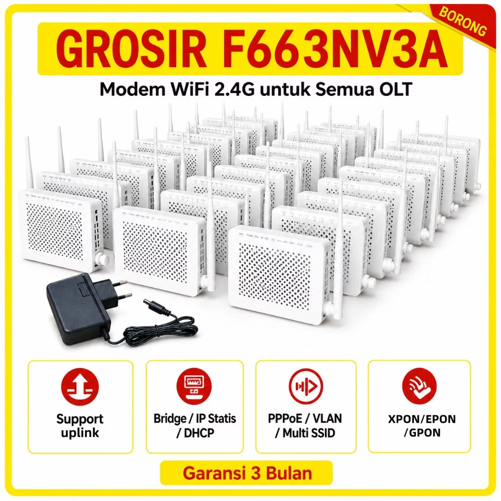 NETLAYER - (GROSIR) Modem F663NV3A XPON GPON EPON Router Performa Stabil Tahan Panas Jangkauan Sinyal Luas Harga Murah