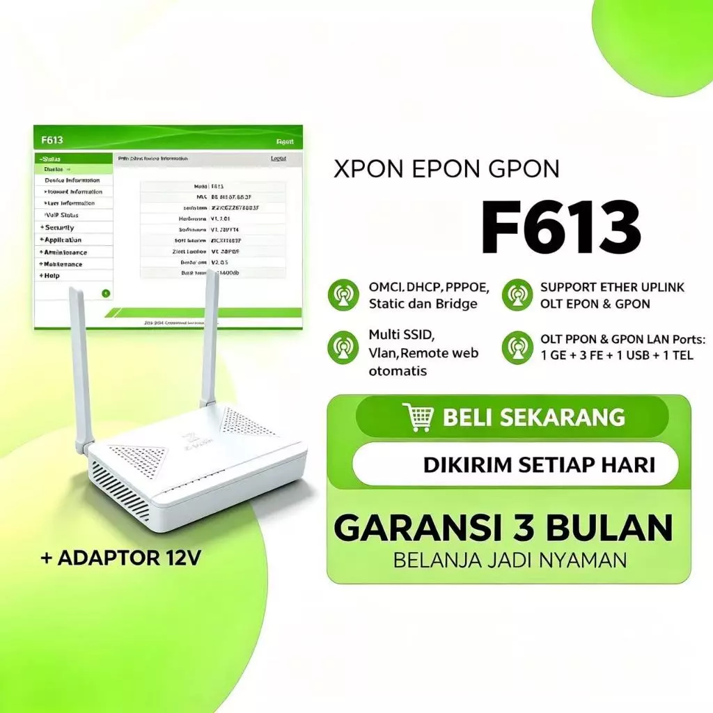 NETLAYER - ONT Z-volinF613/P613S ONU - PRODUKSI SENDIRI EKSKLUSIF - Dual Band 5G - Gigabit Port 