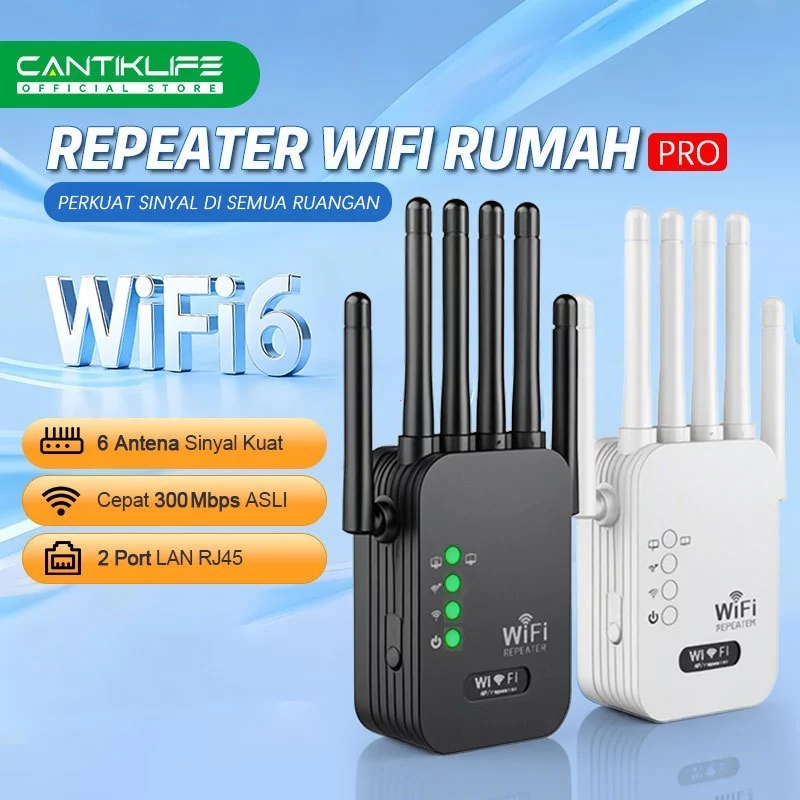 NETLAYER - Repeater WiFi 1200Mbps Dual Band 2.4GHz 6 Antena Sinyal Kuat WiFi Extender Penguat Sinyal Internet Rumah Kantor