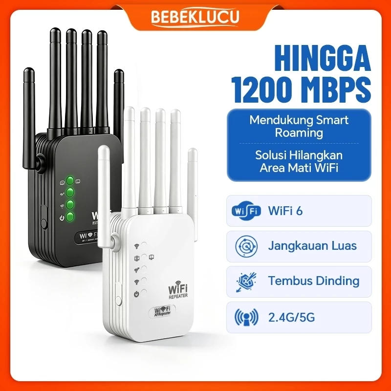 NETLAYER - Wifi Wireless Router Modem 1200Mbps 6 Antena Dual Band 2.4G/5G Expander Repeater Nirkabel Rumah Signal Booster Range Extender Internet