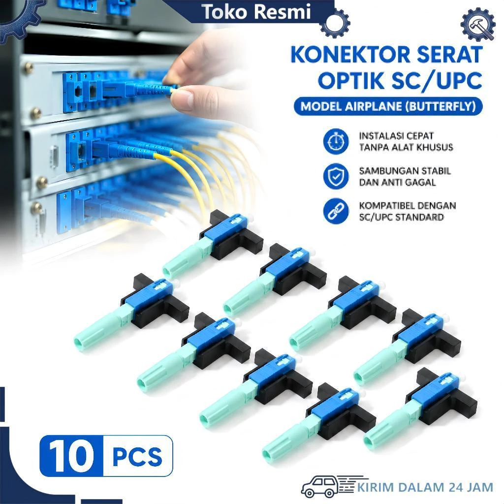 NETLAYER - 10 Pcs Konektor Cepat Fiber Optik SC/UPC Model Butterfly, Pemasangan Mudah, Hasil Rapi & Kokoh