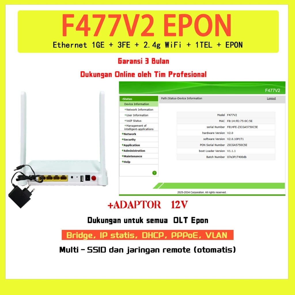 NETLAYER - Modem F477V2(L477E) EPON New Murah + Antena 5DB Garansi Resmi