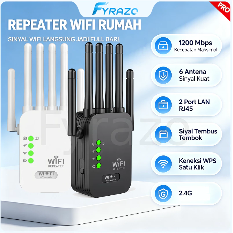 NETLAYER - Penguat Sinyal WiFi Tembus Dinding 1200Mbps/300Mbps 6 Antena High Gain Perluas Jangkauan WiFi 