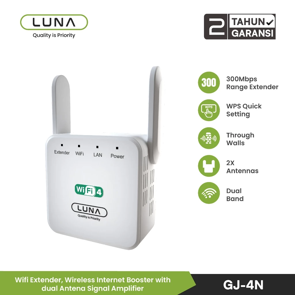 NETLAYER - LUNA Wifi Repeater GJ-4N Range up to 300m Speed Up To 300 Mbps Support Windows Lunix Mac OS