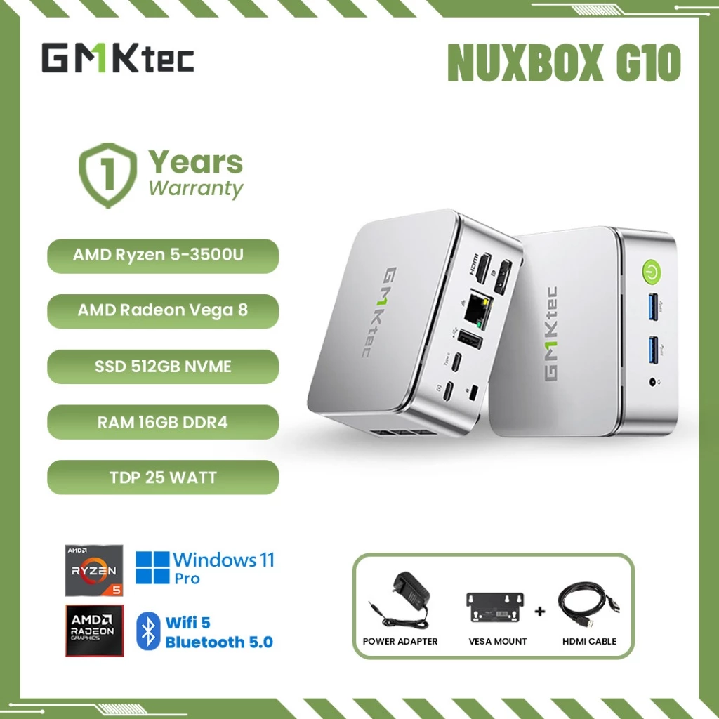 NETLAYER - Mini PC Gaming AMD Ryzen 5 3500U GMKTEC G10 4K DISPLAY WIN 11 PRO - 16GB RAM DDR4 512 SSD NVME 2 slot upgradeable