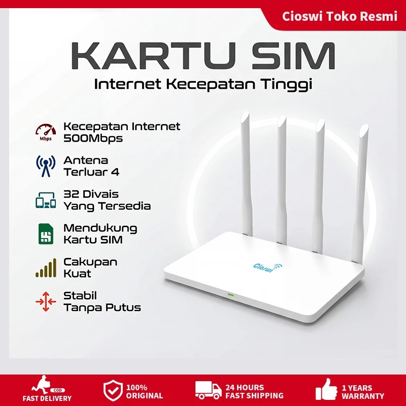 NETLAYER - Cioswi Router WiFi 4G SIM Card 500Mbps All Operator Hotspot Garansi Resmi 4 Antena Modem