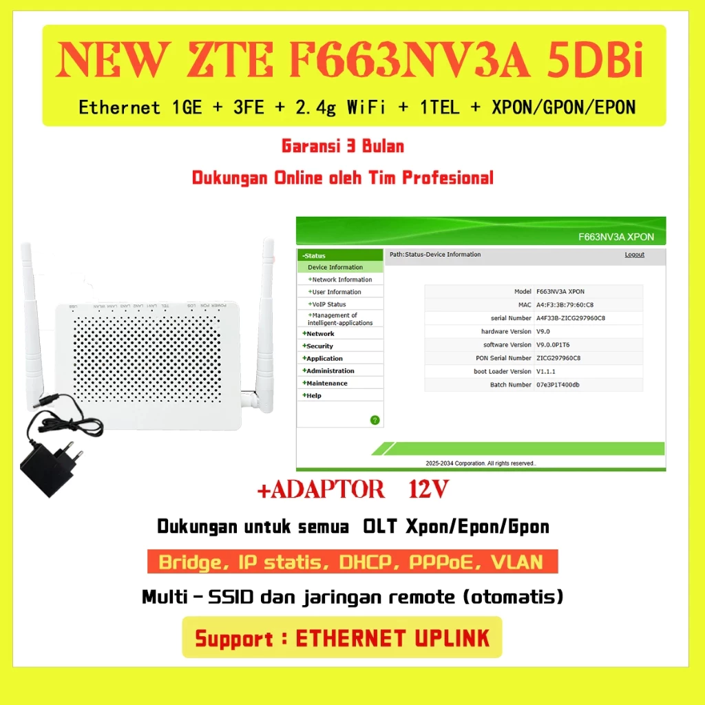 NETLAYER - Modem F663NV3A XPON GPON EPON 4 SSID Anti Panas Sinyal Kuat