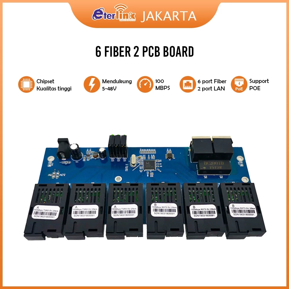 NETLAYER - Ethernet 10/100Mbps 6 SC Port 2 RJ45 Port Fiber Converter Ethernet PCB Switch PCB Saja Tanpa Adaptor