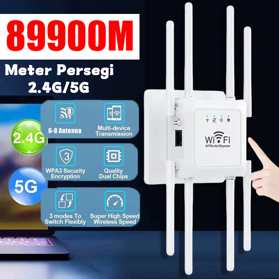 NETLAYER - 8 Antena Extender Wifi 1200Mbps 2.4G Dan 5G Sinyal WiFi Memperluas Wireless Wifi Range Extender Router Pengulang Penguat Wifi