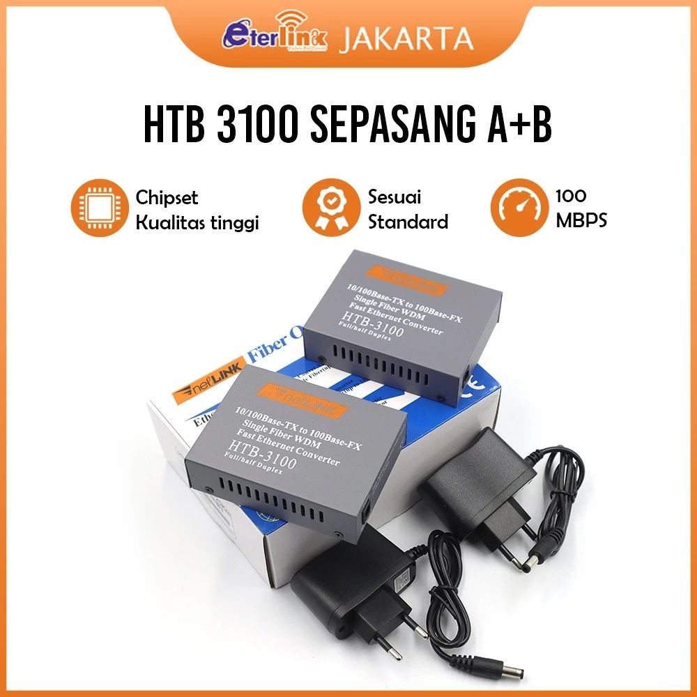 NETLAYER - Netlink HTB-3100A / B Konverter Fiber Optikal 10 / 100Mbps RJ45 Single Mode One Optical [BISA COD]
