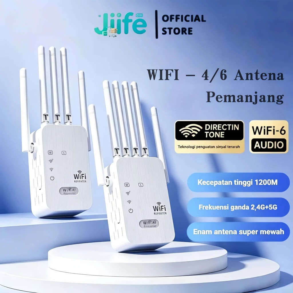 NETLAYER - Wifi Repeater 1200Mbps - Penguat Sinyal WiFi Extender 2.4G Dengan 4/6 Antena - Router Ultraboost Access Point