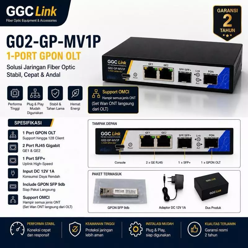 NETLAYER - OLT GPON 1 PON MINI GGCLINK G02GP-MV1P Uplink 10G