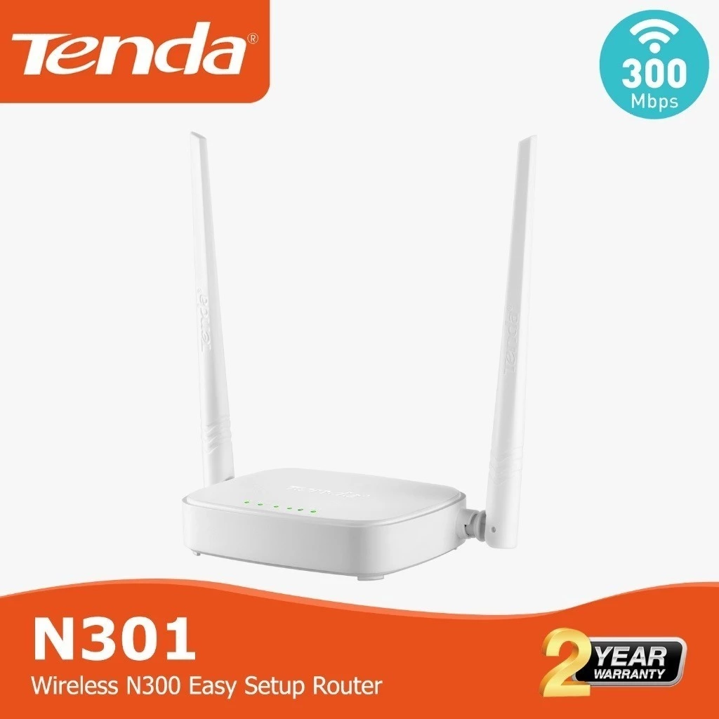 NETLAYER - Tenda N301 Router WiFi 300Mbps 2 Antena Untuk Perkantoran Office, Perumahan, Pabrik